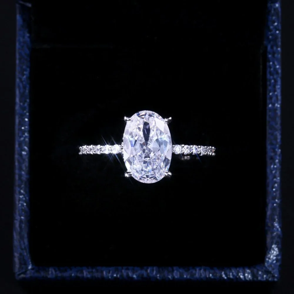 NEW 2CT Oval Cut Solitaire Diamond 925 Silver Ring